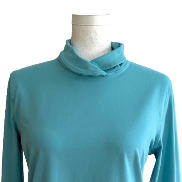 Athleta Light Blue Split Mock Turtleneck Long Sleeve Soft Active Top Large - Picture 8 of 15
